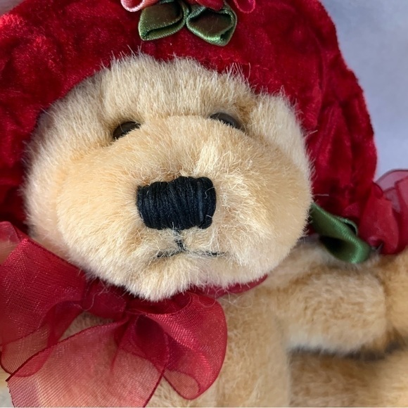 VINTAGE Dan Dee Collectors Choice Stuffed Bear Red Hat Roses Sitting Collectible - Picture 8 of 14